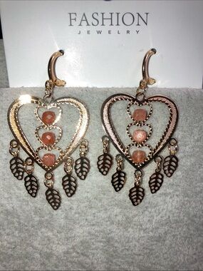 Sunstone crystal Jewelry Gold-Tone Heart Drop Earrings with Peach Sunstones